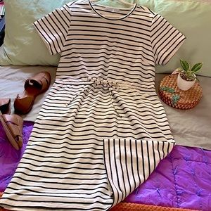 NWOT! THE MAIN STREET EXCHANGE COTTON SUMMER DRESS WOMEN MIDI CREAM BLACK STRIPE